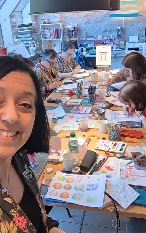 Ambiance studieuse stage aqurelle le Japon chez paper break